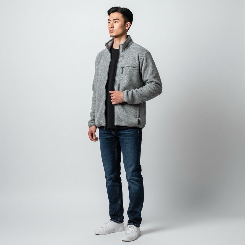 J Crew‎ Nordic Men’s Medium Gray Jacket Polartec Sweater Fleece